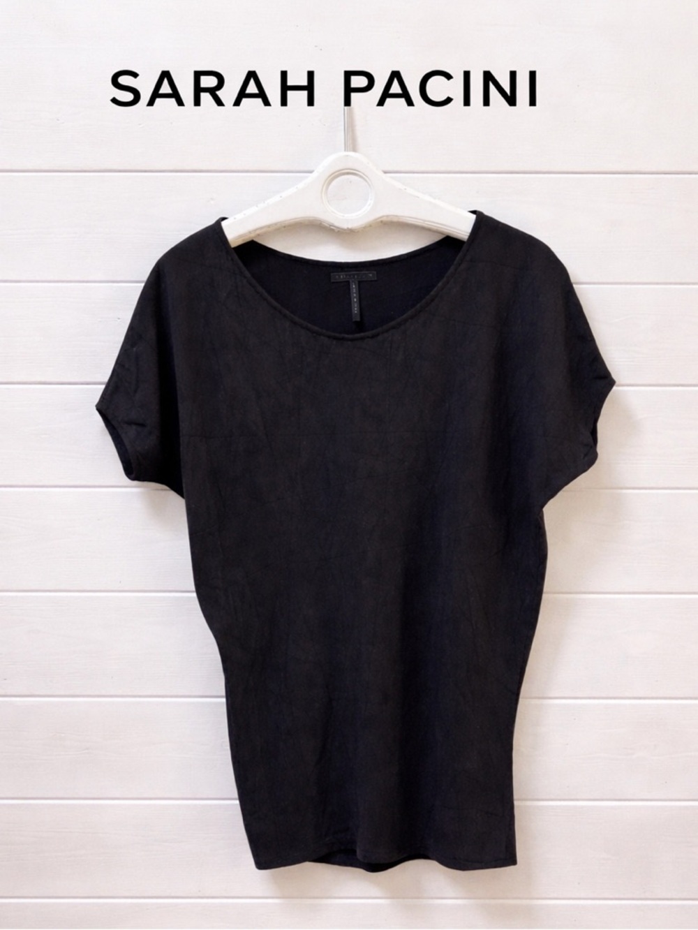 SARAH PACINI Black Textured Tunic Top Made in Italy one size